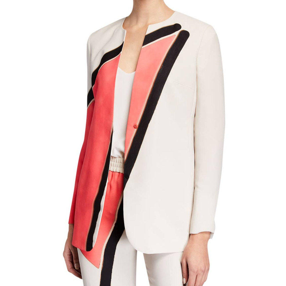 Akris NWT Antea Linia Print 100% Mulberry Silk Crepe Jacket Size US 10 Designer